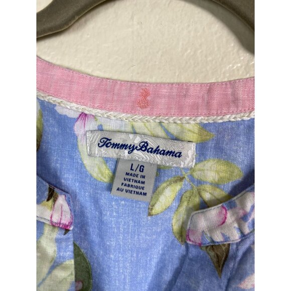 Tommy Bahama Floral Sleeveless Button Up Tank Top Sz Large Blue Pink Linen Blend - Picture 11 of 13